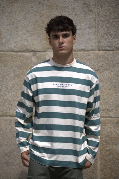 CAMISETA VERDE/BEIGE "VIGO" RAYAS