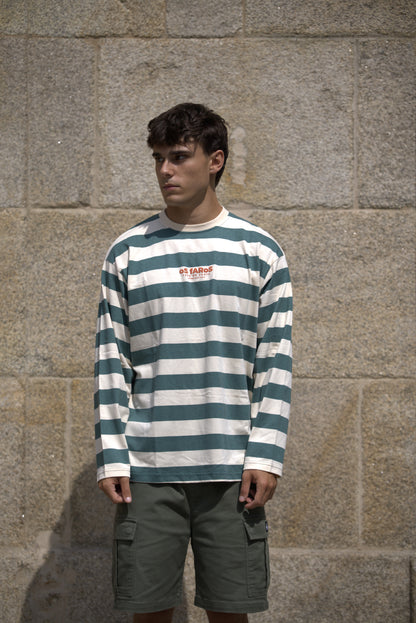 CAMISETA VERDE/BEIGE "OS FAROS" RAYAS