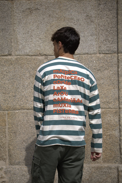 CAMISETA VERDE/BEIGE "OS FAROS" RAYAS