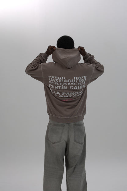 SUDADERA ANTRACITA/DESGASTADO “PLAYAS SURF” CON CAPUCHA