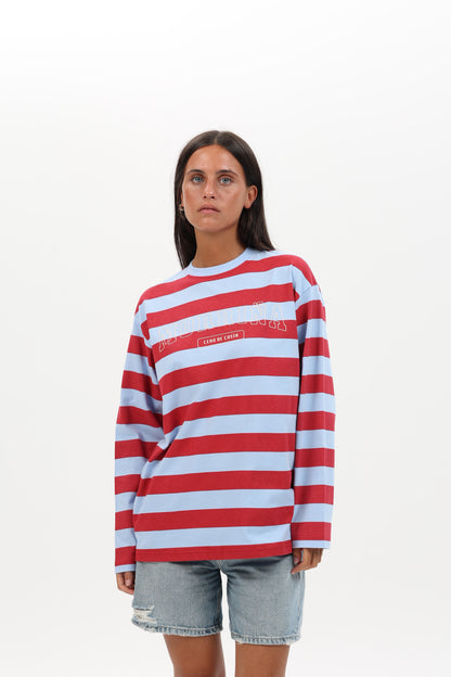 CAMISETA ROJO/CELESTE "MORRIÑA" RAYAS