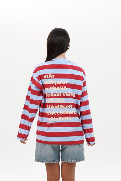 CAMISETA ROJO/CELESTE "MORRIÑA" RAYAS