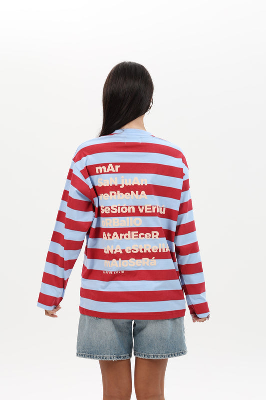 CAMISETA ROJO/CELESTE "MORRIÑA" RAYAS
