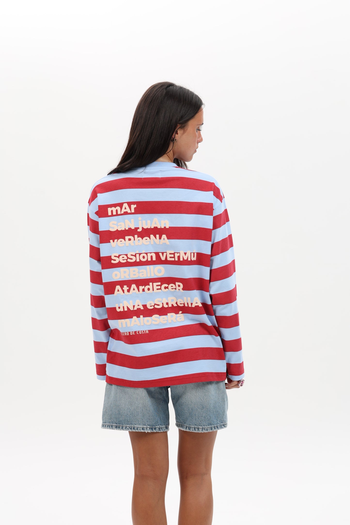 CAMISETA ROJO/CELESTE "MORRIÑA" RAYAS
