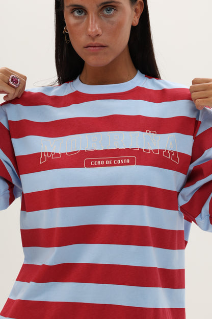 CAMISETA ROJO/CELESTE "MORRIÑA" RAYAS