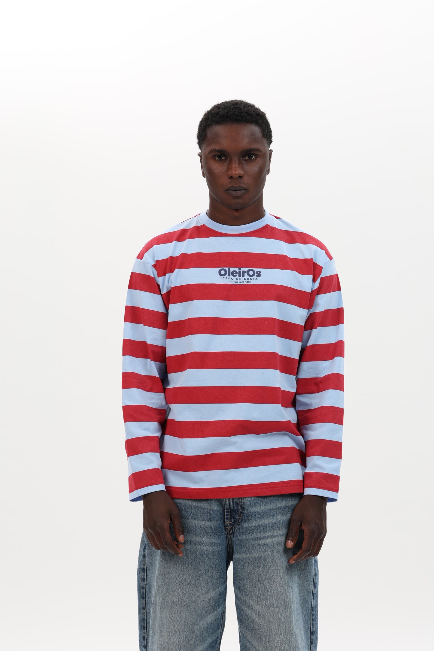 CAMISETA ROJO/CELESTE "OLEIROS" RAYAS
