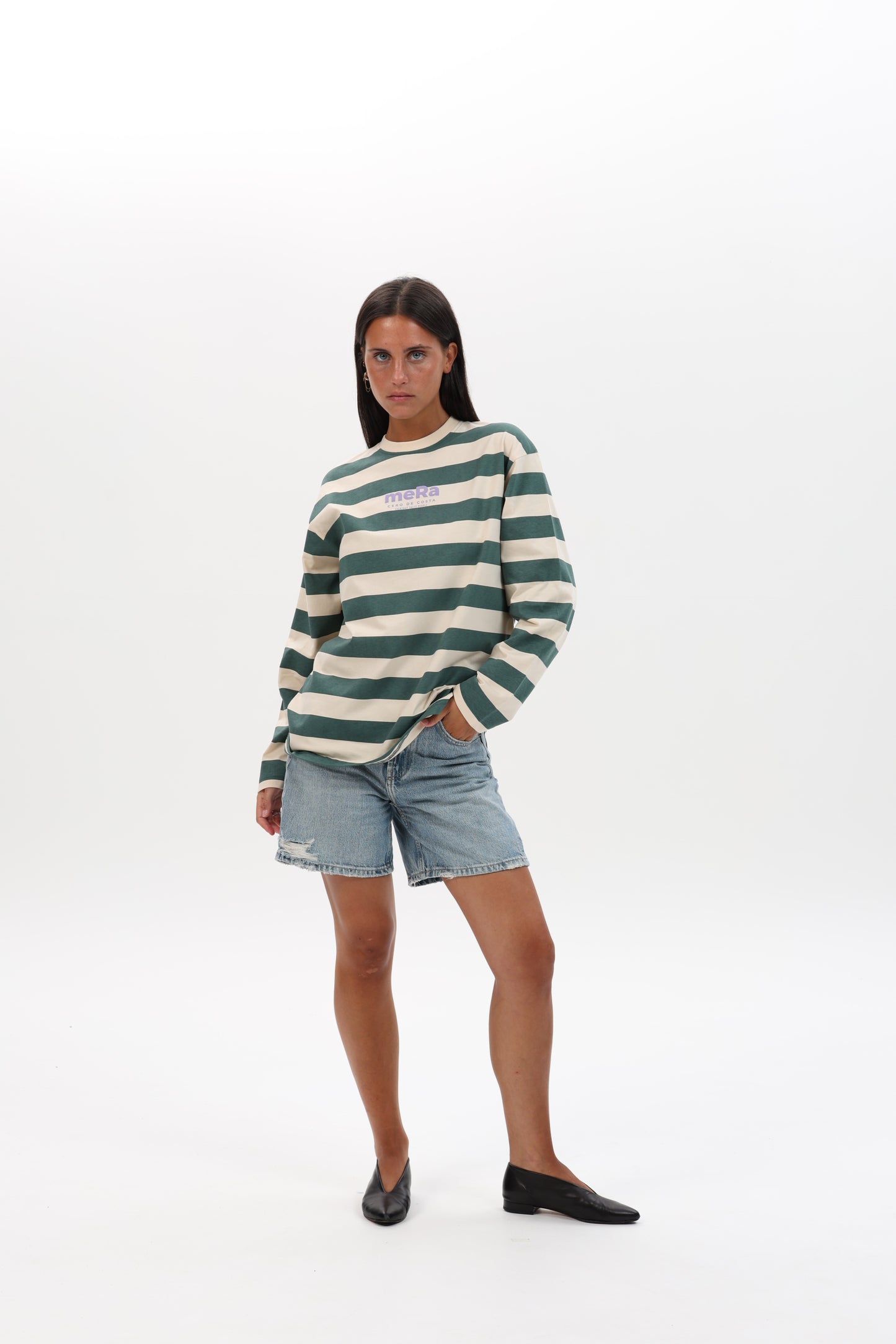 CAMISETA VERDE/BEIGE "MERA" RAYAS