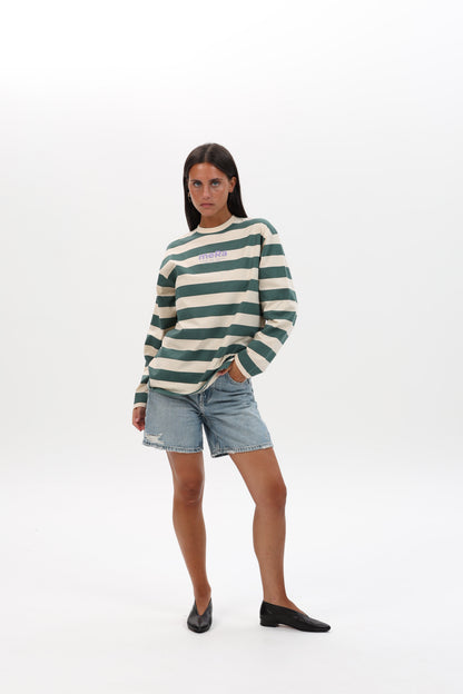 CAMISETA VERDE/BEIGE "MERA" RAYAS
