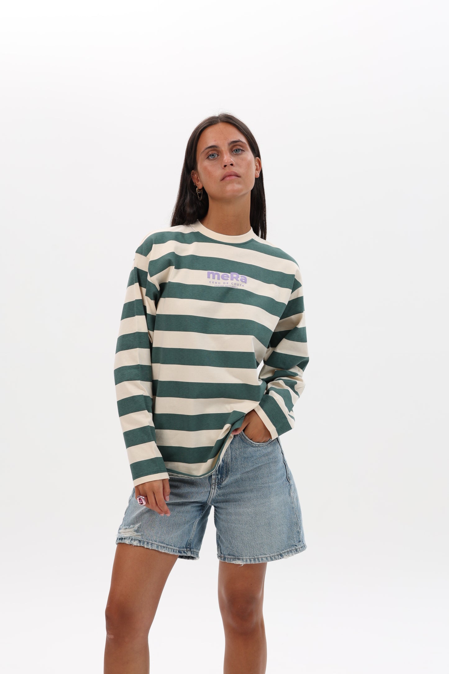 CAMISETA VERDE/BEIGE "MERA" RAYAS