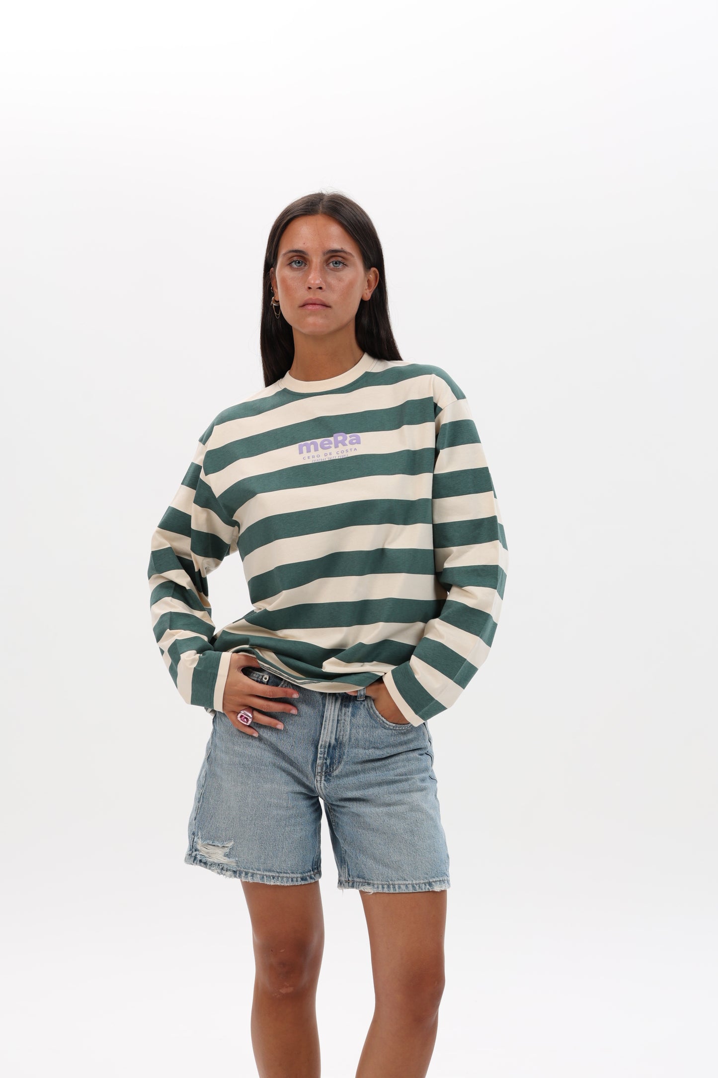 CAMISETA VERDE/BEIGE "MERA" RAYAS