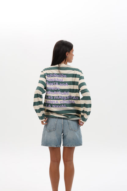 CAMISETA VERDE/BEIGE "MERA" RAYAS