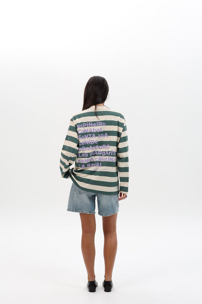 CAMISETA VERDE/BEIGE "MERA" RAYAS