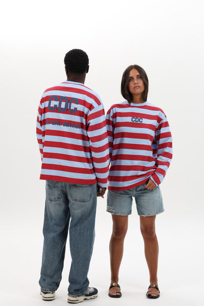 CAMISETA ROJO/CELESTE "CDC" LOGO RAYAS