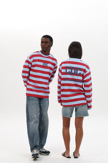 CAMISETA ROJO/CELESTE "CDC" LOGO RAYAS