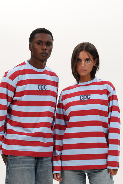 CAMISETA ROJO/CELESTE "CDC" LOGO RAYAS