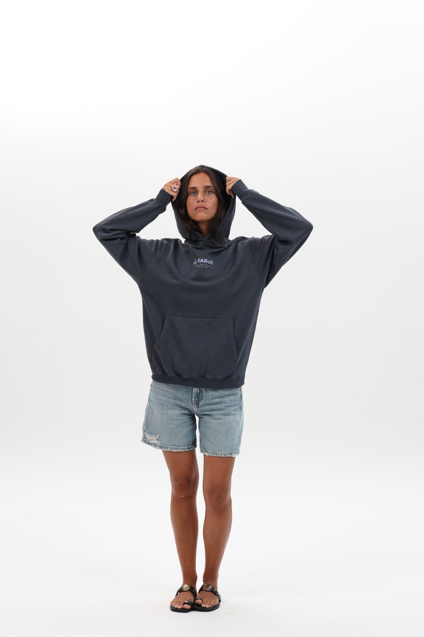 SUDADERA ANTRACITA/CELESTE “OS FAROS” CON CAPUCHA