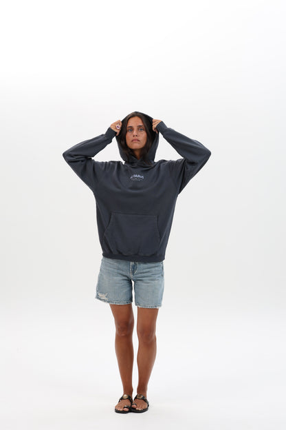 SUDADERA ANTRACITA/CELESTE “OS FAROS” CON CAPUCHA