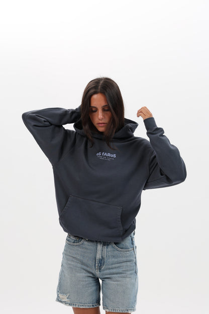 SUDADERA ANTRACITA/CELESTE “OS FAROS” CON CAPUCHA