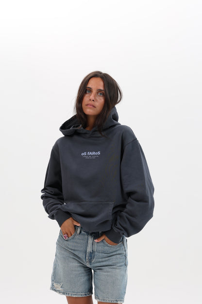 SUDADERA ANTRACITA/CELESTE “OS FAROS” CON CAPUCHA