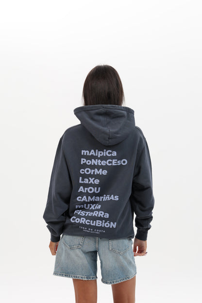 SUDADERA ANTRACITA/CELESTE “OS FAROS” CON CAPUCHA