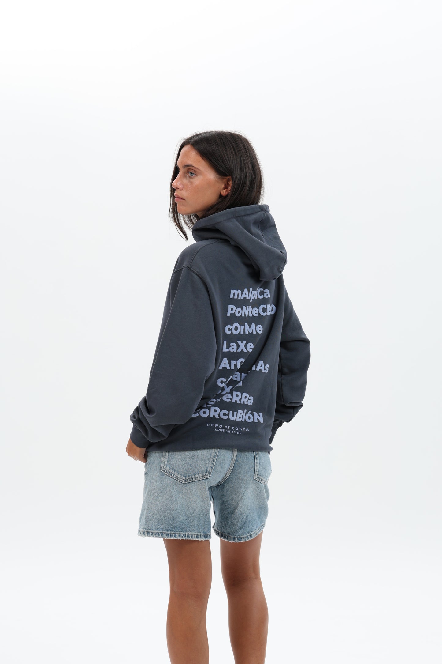 SUDADERA ANTRACITA/CELESTE “OS FAROS” CON CAPUCHA