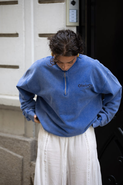 SUDADERA TIZA/MARINO "OLEIROS" CREMALLERA MEDIA