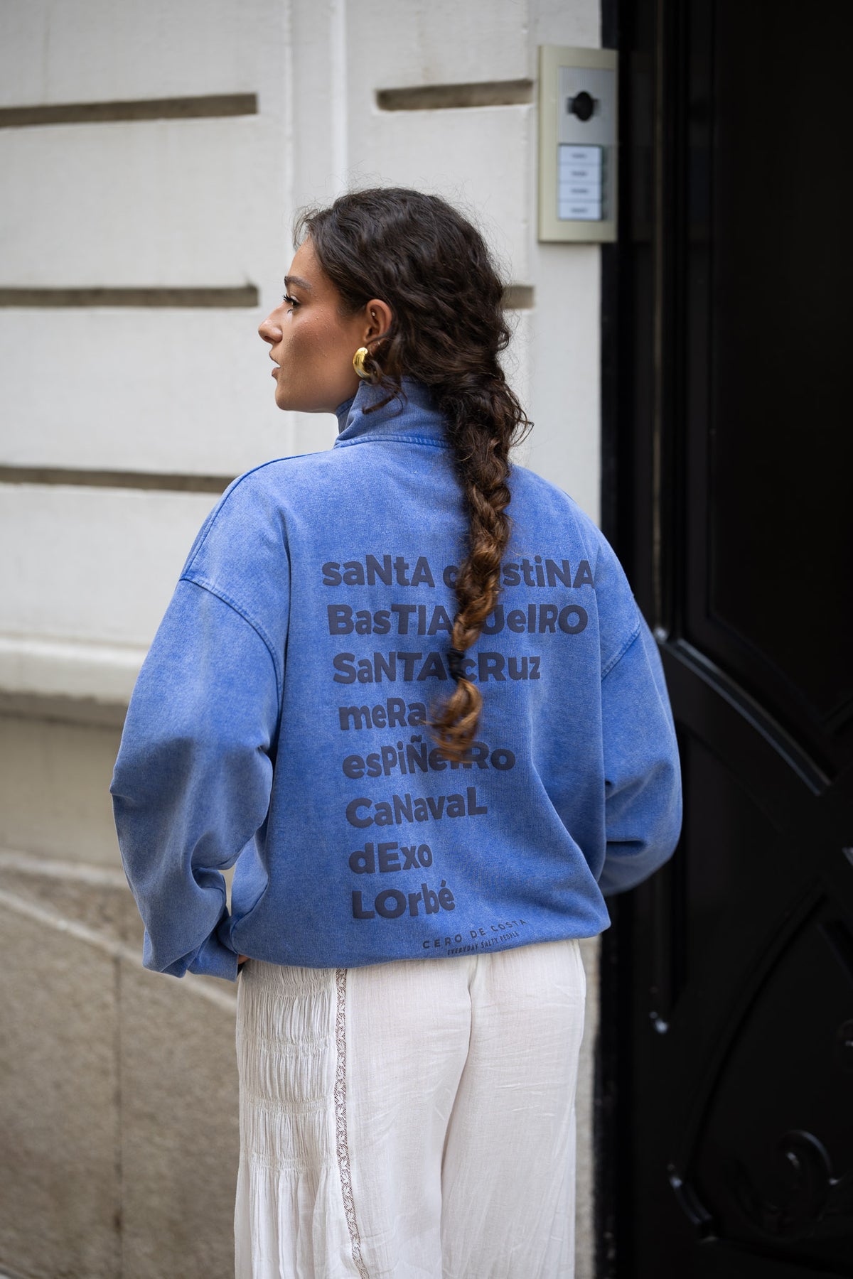 SUDADERA TIZA/MARINO "OLEIROS" CREMALLERA MEDIA