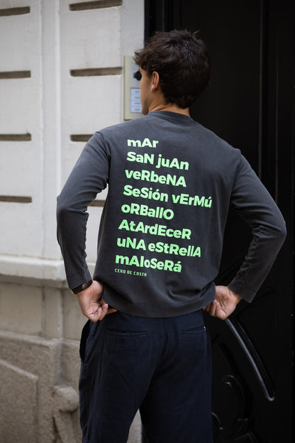 CAMISETA ANTRACITA/VERDE-FLÚOR "MORRIÑA" MANGA LARGA