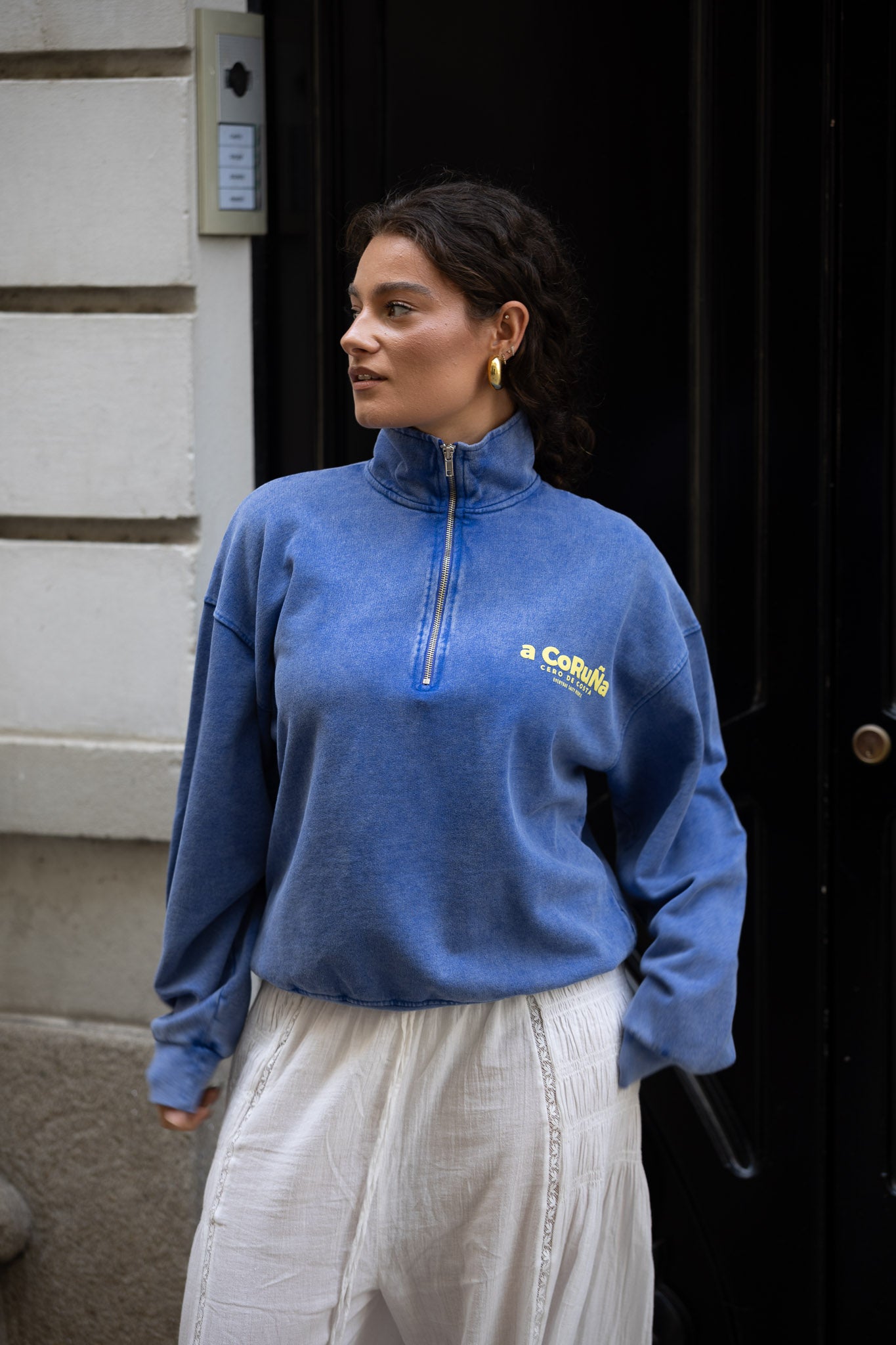 SUDADERA TIZA/AMARILLO "A CORUÑA" CREMALLERA MEDIA