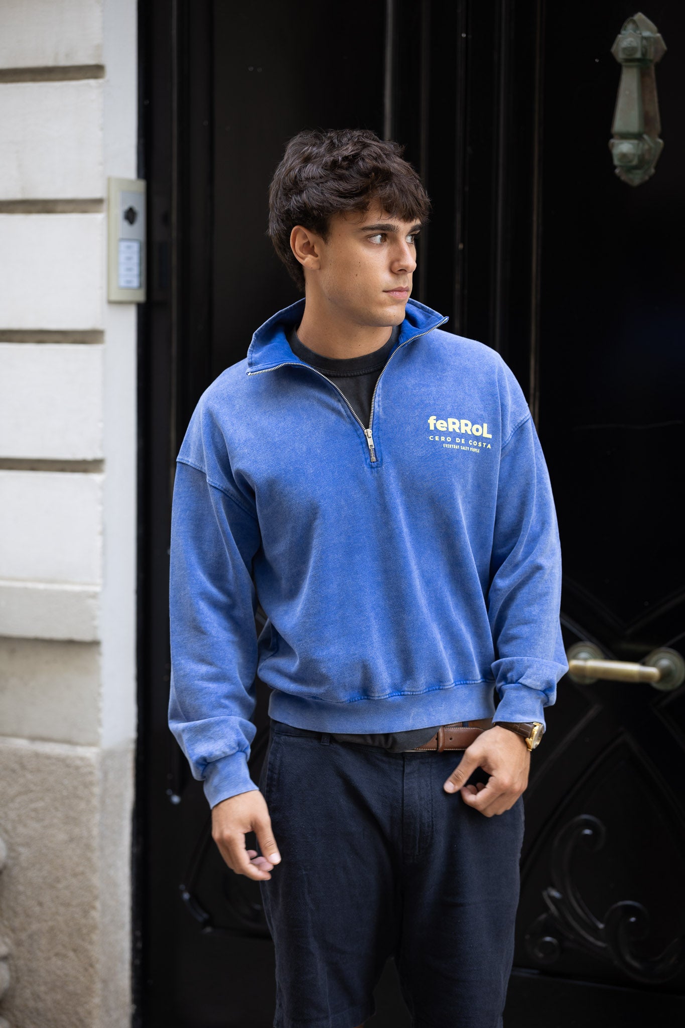 SUDADERA TIZA/AMARILLO "FERROL" CREMALLERA MEDIA