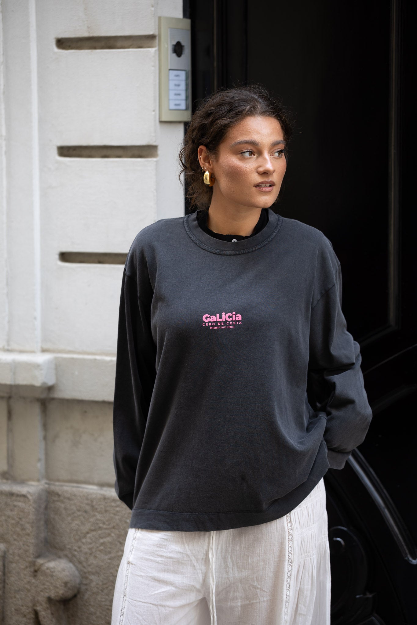 CAMISETA ANTRACITA/ROSA "GALICIA" MANGA LARGA