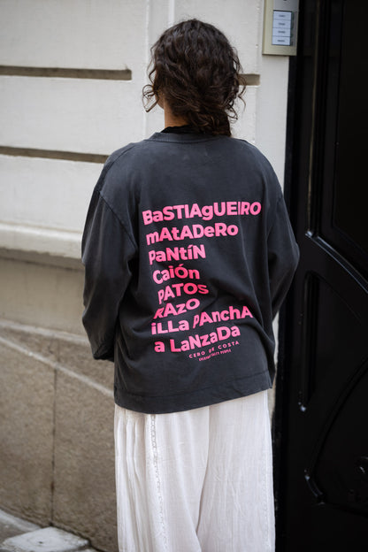 CAMISETA ANTRACITA/ROSA "GALICIA" MANGA LARGA