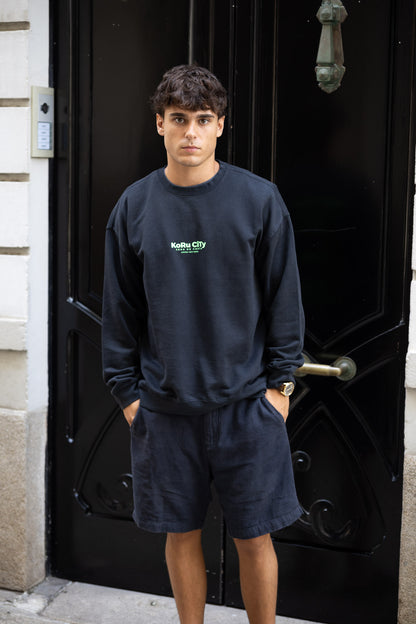 SUDADERA ANTRACITA/VERDE-FLÚOR "KORU CITY"