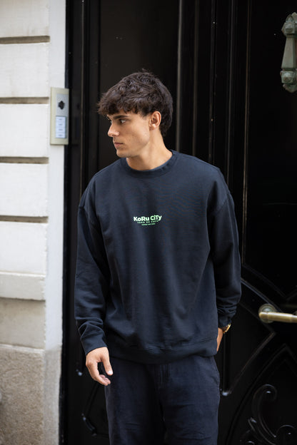 SUDADERA ANTRACITA/VERDE-FLÚOR "KORU CITY"