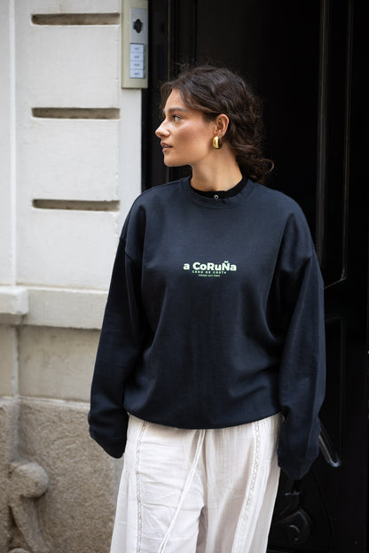 SUDADERA ANTRACITA/VERDE-FLÚOR "A CORUÑA"
