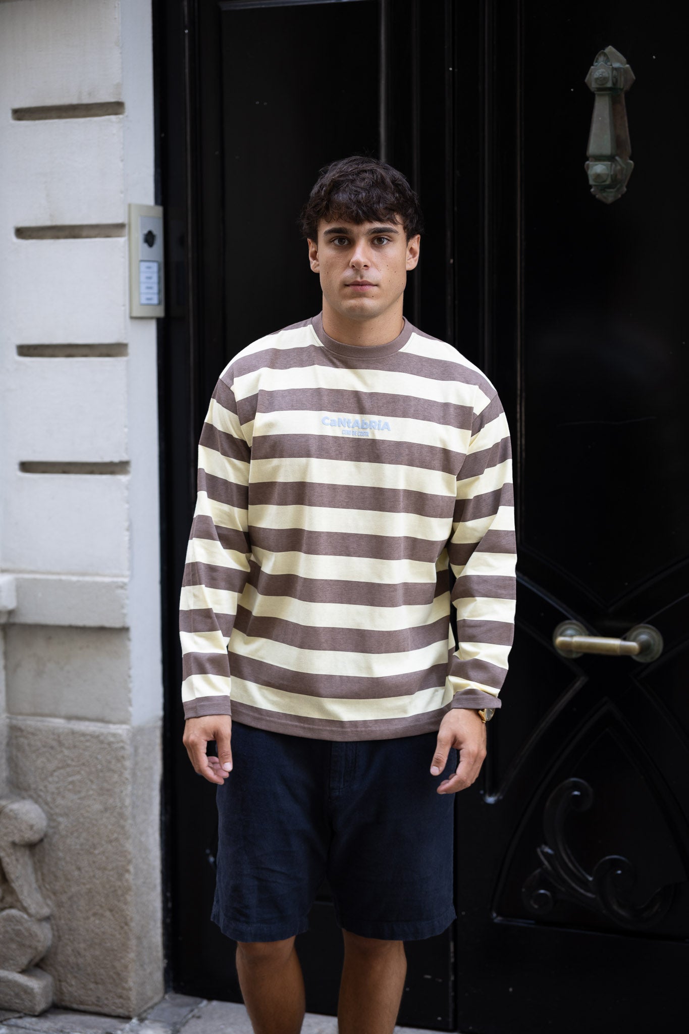 CAMISETA MARRÓN/BEIGE "CANTABRIA" RAYAS