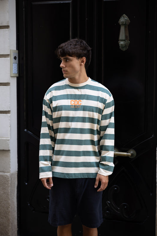 CAMISETA VERDE/BEIGE "CDC" LOGO RAYAS