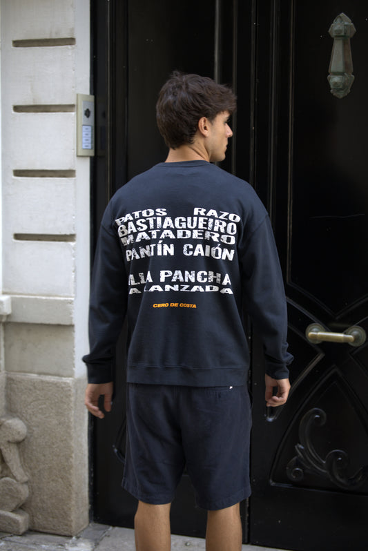 SUDADERA ANTRACITA-O/DESGASTADO "PLAYAS SURF" LOGO