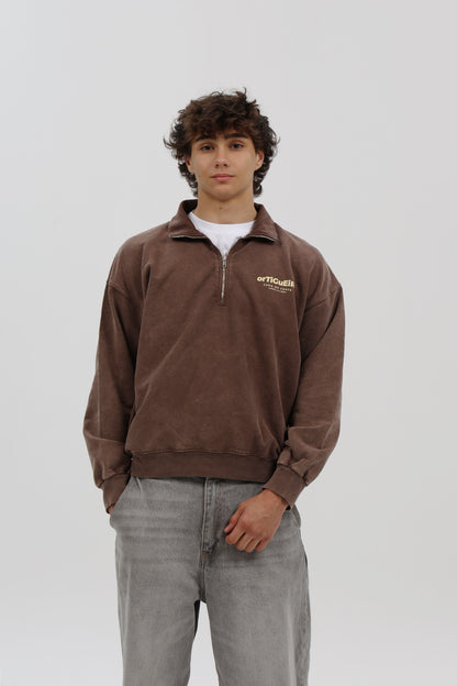SUDADERA MARRÓN-LAVADO/BEIGE "ORTIGUEIRA" CREMALLERA MEDIA