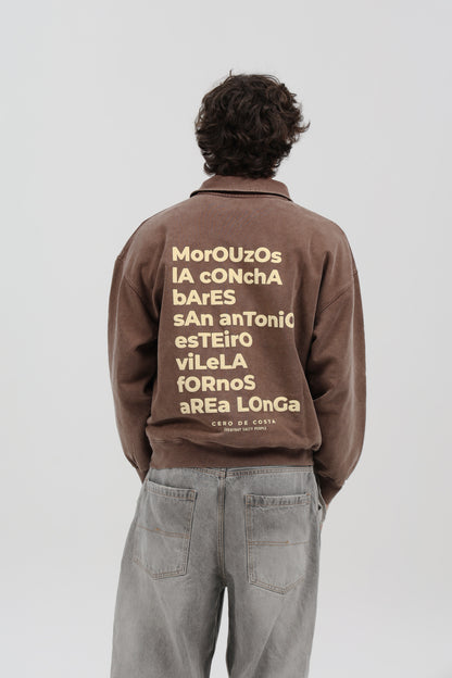 SUDADERA MARRÓN-LAVADO/BEIGE "ORTIGUEIRA" CREMALLERA MEDIA