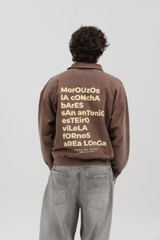 SUDADERA MARRÓN-LAVADO/BEIGE "ORTIGUEIRA" CREMALLERA MEDIA