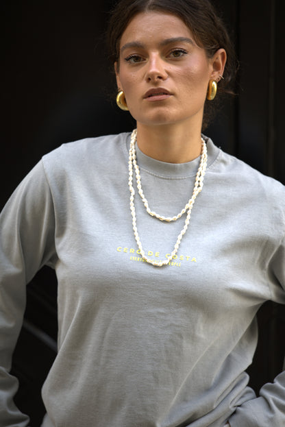CAMISETA GRIS/AMARILLO "PLAYAS SURF" MANGA LARGA