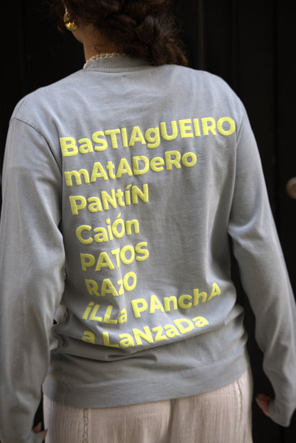 CAMISETA GRIS/AMARILLO "PLAYAS SURF" MANGA LARGA