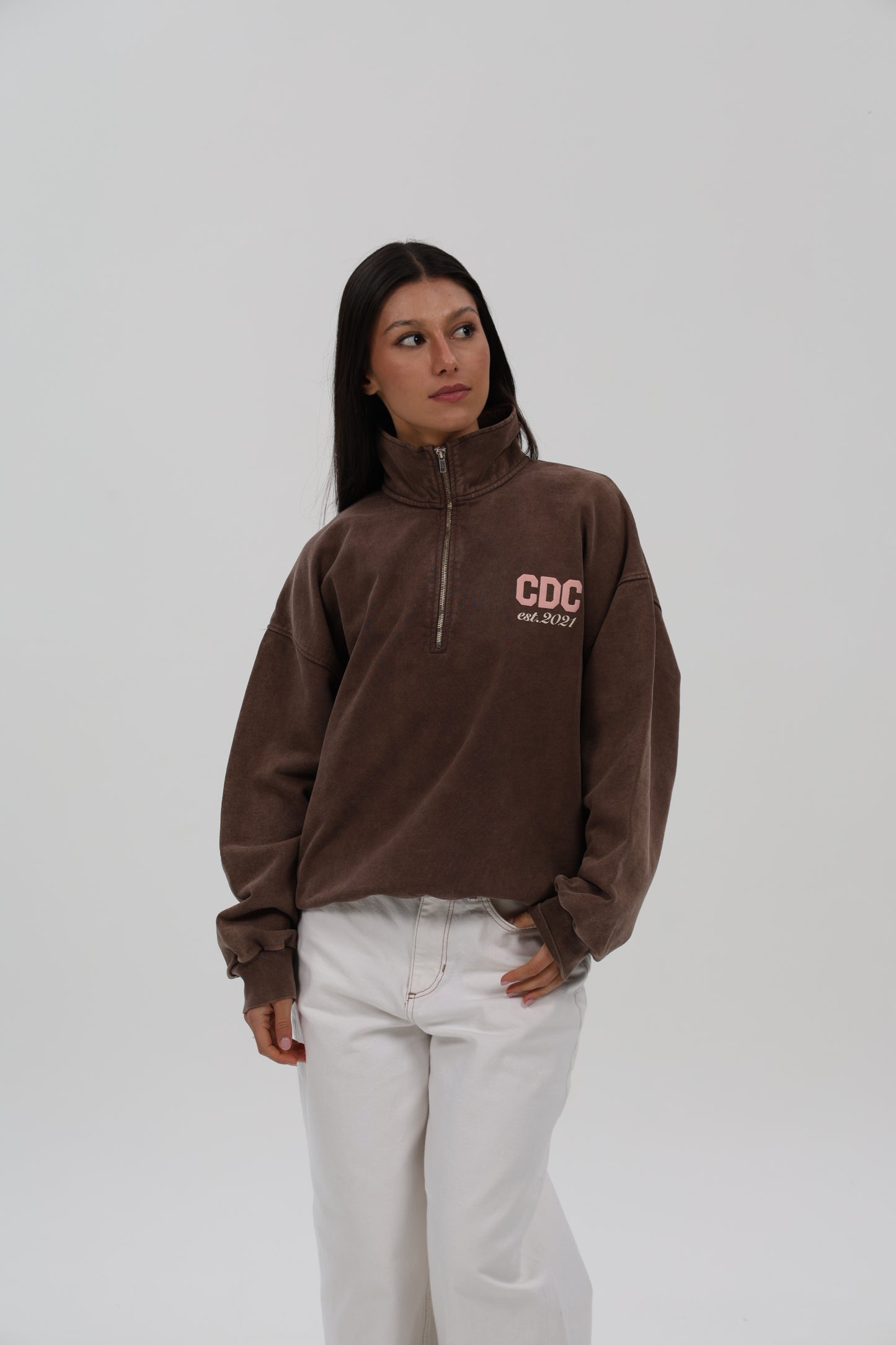 SUDADERA MARRÓN-LAVADO/BEIGE "LOGO CDC" CREMALLERA MEDIA