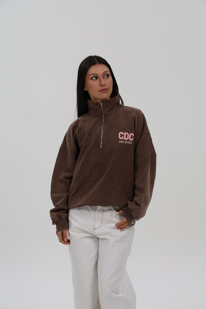 SUDADERA MARRÓN-LAVADO/BEIGE "LOGO CDC" CREMALLERA MEDIA