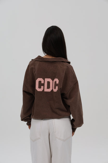 SUDADERA MARRÓN-LAVADO/BEIGE "LOGO CDC" CREMALLERA MEDIA