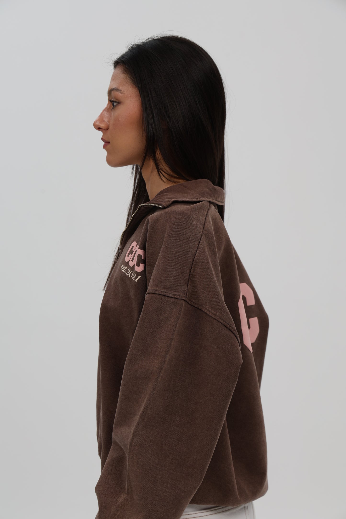 SUDADERA MARRÓN-LAVADO/BEIGE "LOGO CDC" CREMALLERA MEDIA