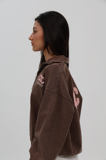 SUDADERA MARRÓN-LAVADO/BEIGE "LOGO CDC" CREMALLERA MEDIA