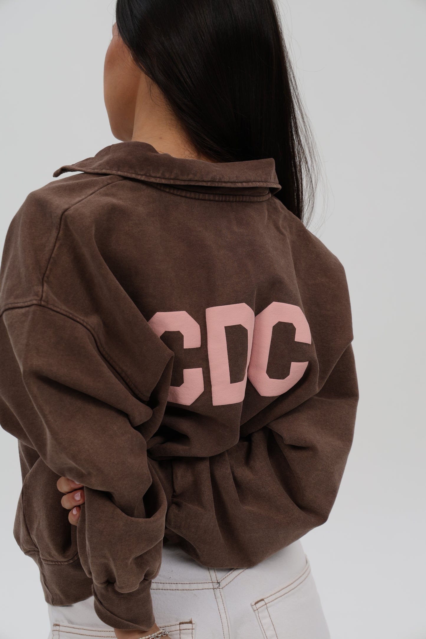 SUDADERA MARRÓN-LAVADO/BEIGE "LOGO CDC" CREMALLERA MEDIA