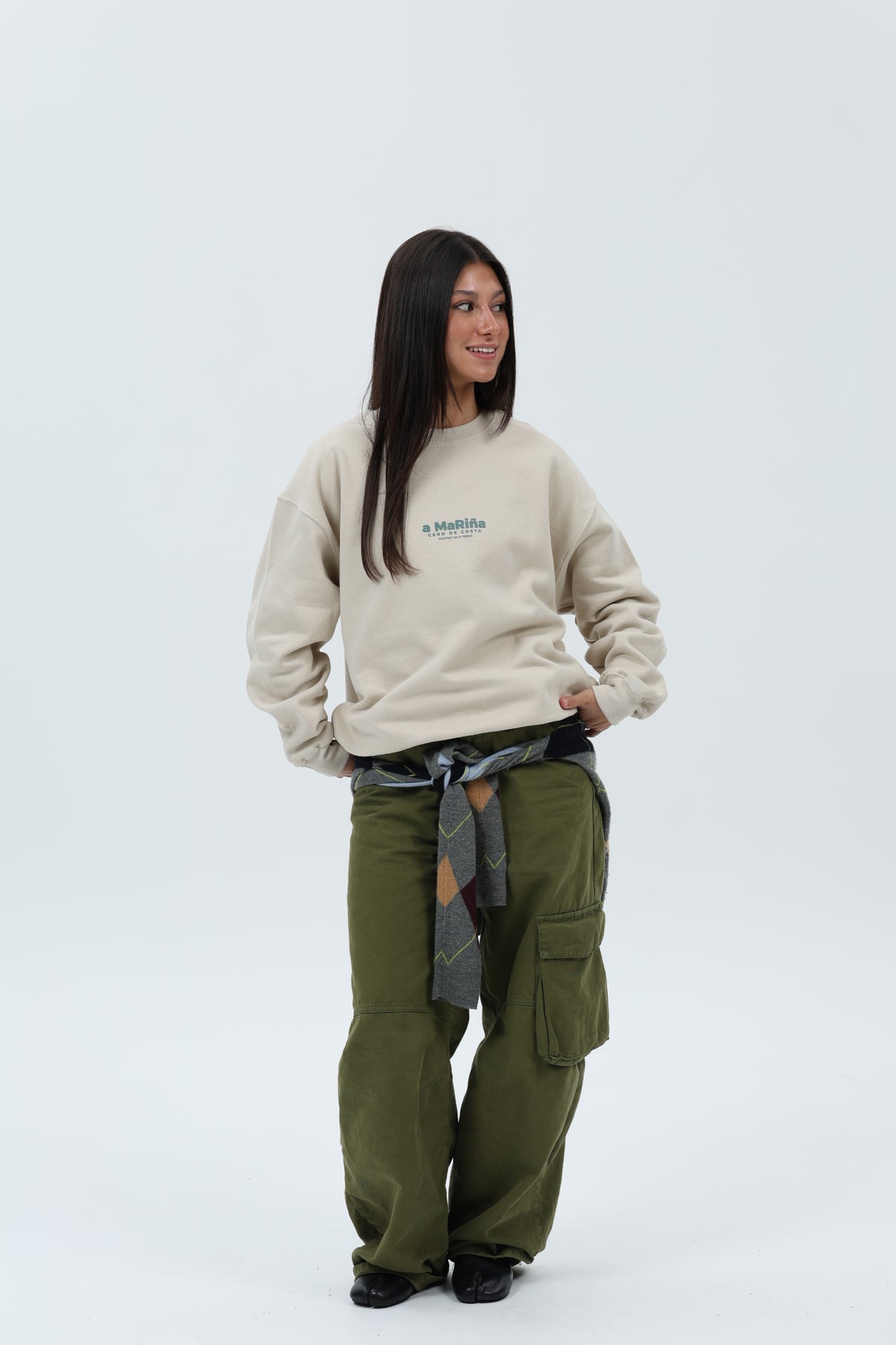 SUDADERA CREMA/VERDE "A MARIÑA"